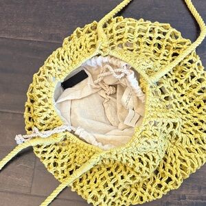 Zara Yellow Crochet Drawstring Tote
